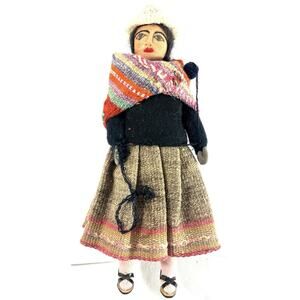 Vintage 11” Folk Art Mother & Child Doll Woven Shawl Andean Style Handmade